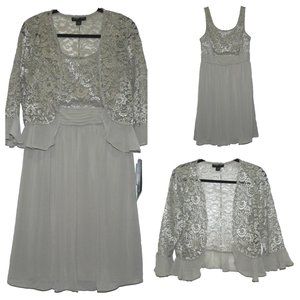 NWT Beige Taupe Sparkle Lace 2pc Jacket Dress 10